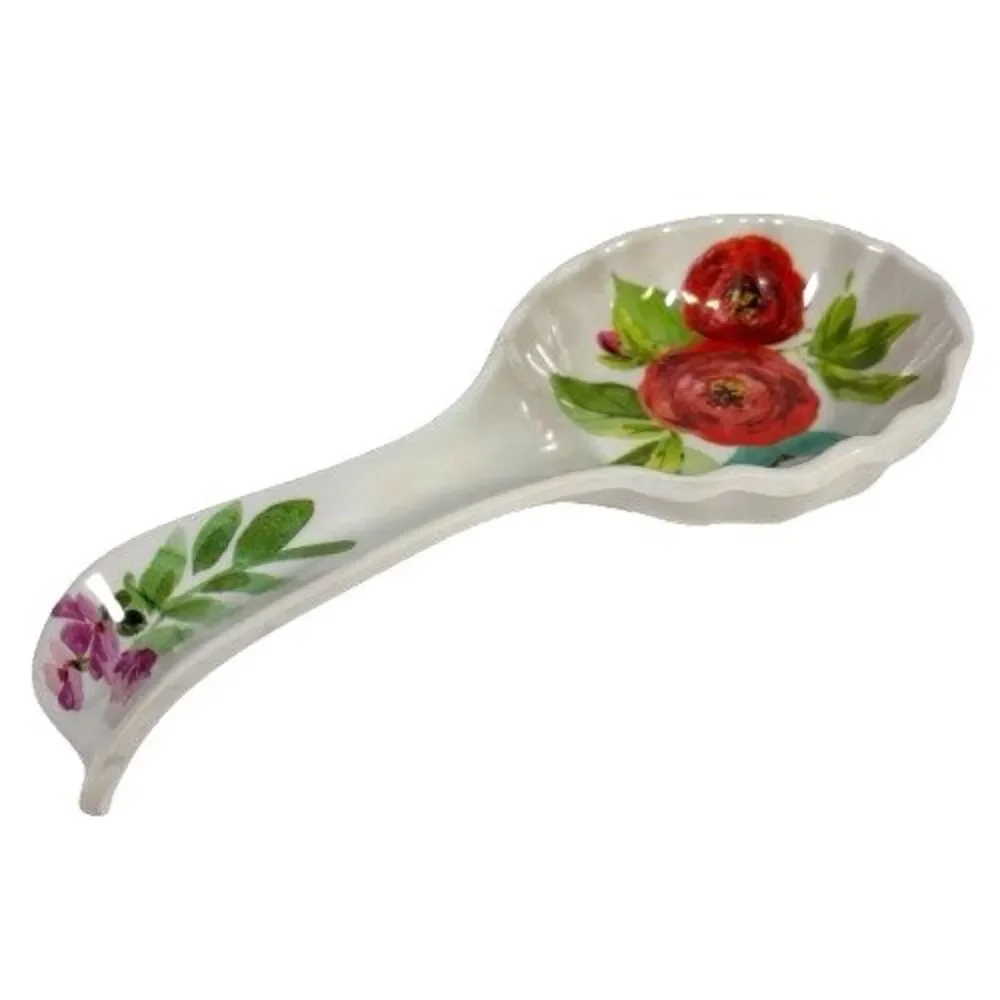 Vintage The Pioneer Women Spoon Rest Red Poppies Floral Pattern Melamine 8.75
